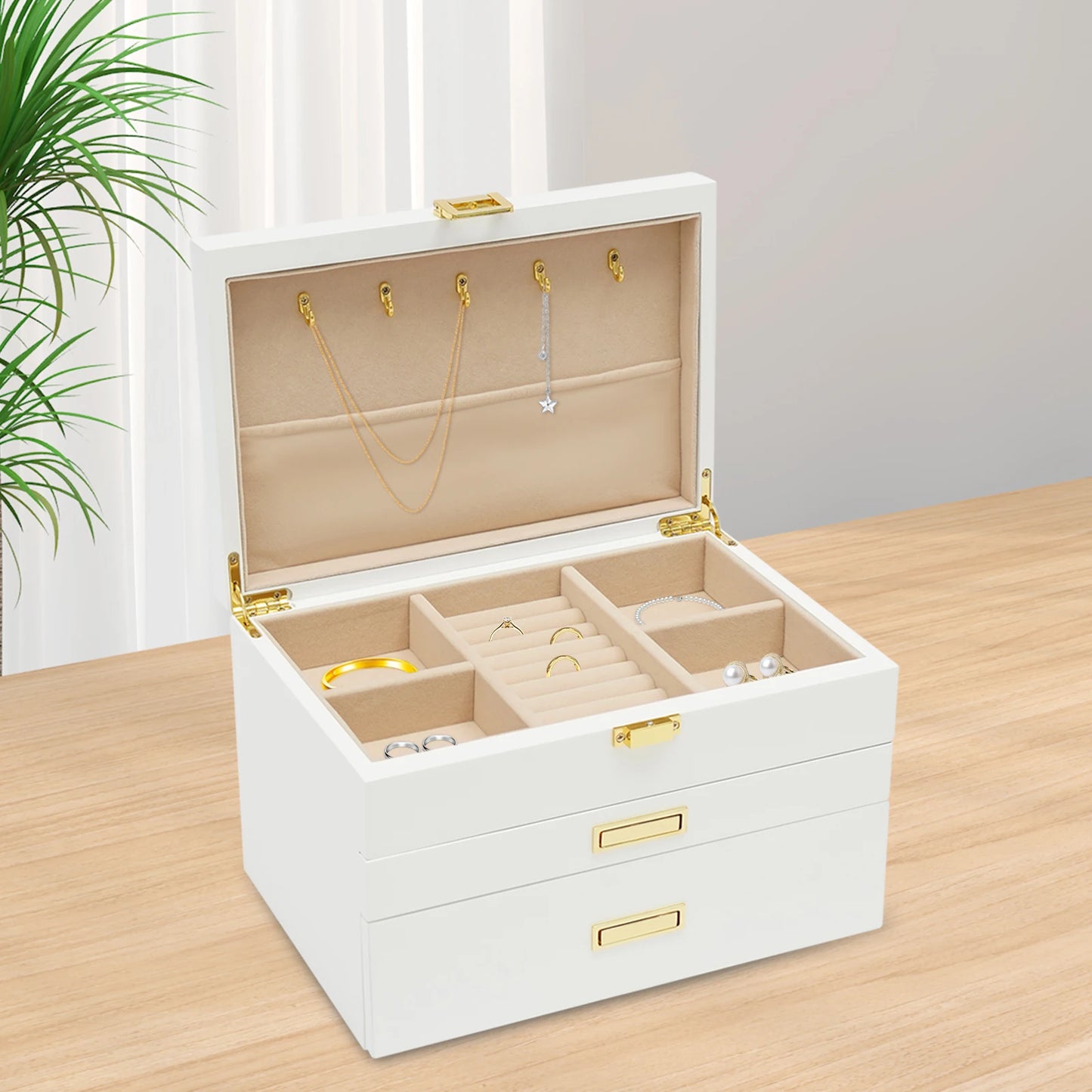 Elegant Wooden Jewelry And Watch Display Case Organizer
