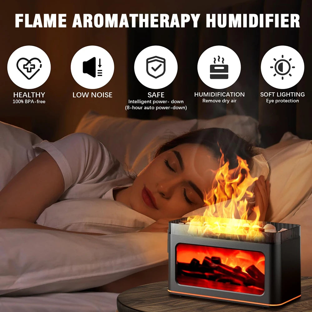 Simulated Flame Aromatherapy Diffuser And Essential Oil Humidifier With Remote