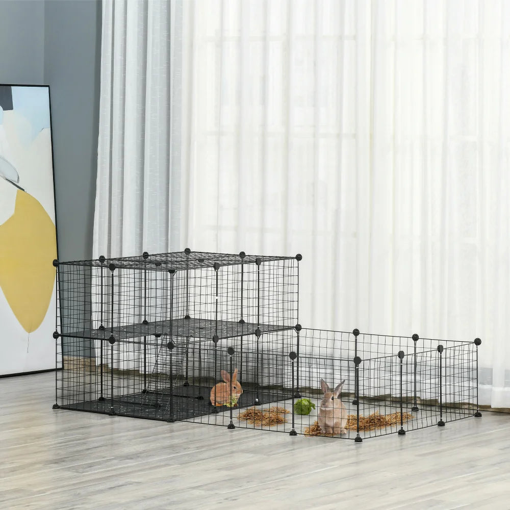PawHut Portable Metal Pet Playpen With Doors For Small Animals