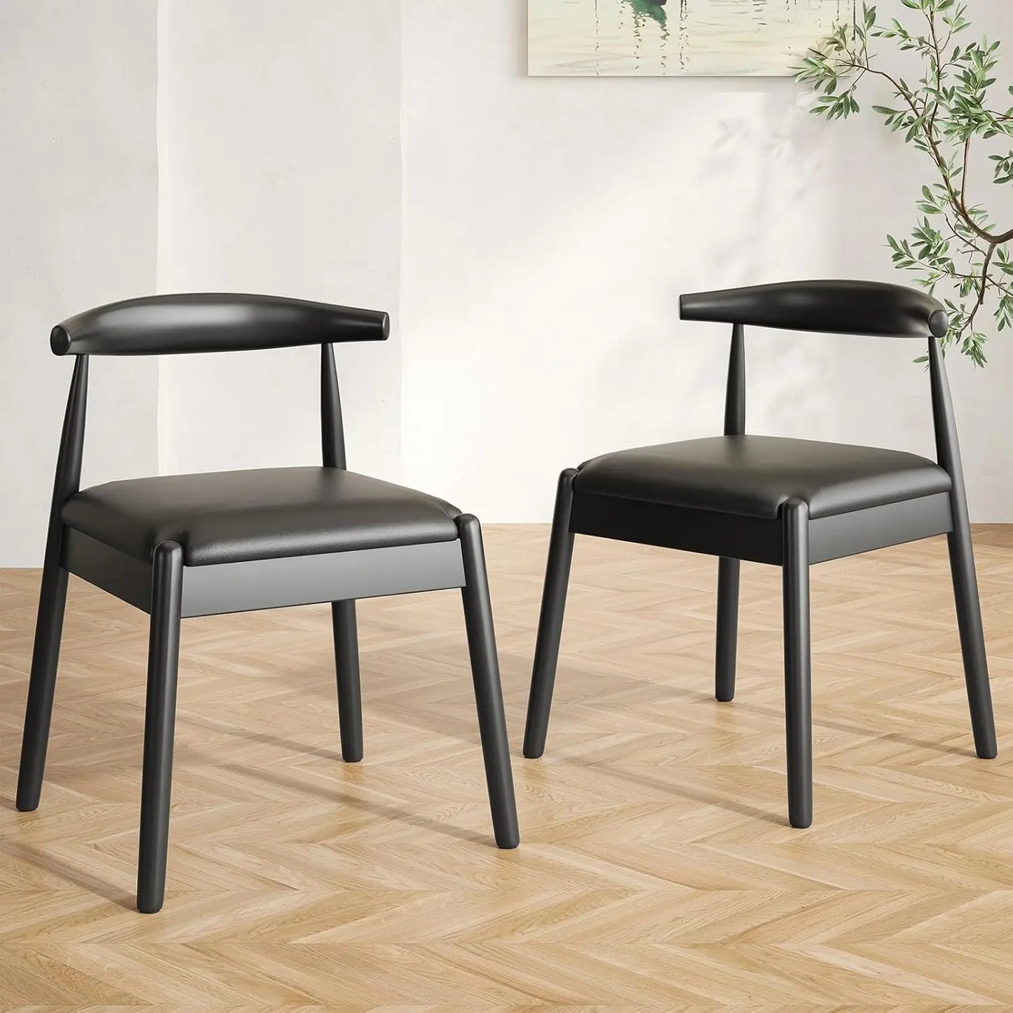 Dining Chairs Set of 2, Mid-Century Modern Kitchen & Dining Room Chairs with Solid Wood Legs, for Home