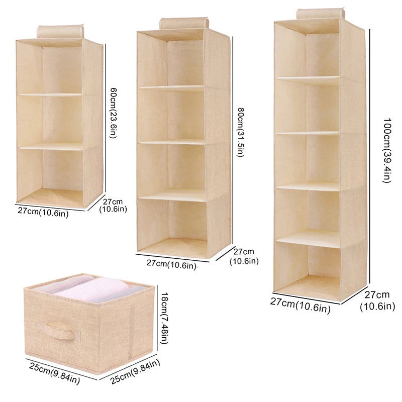 Cotton Linen Hanging Closet Organizer With Drawers