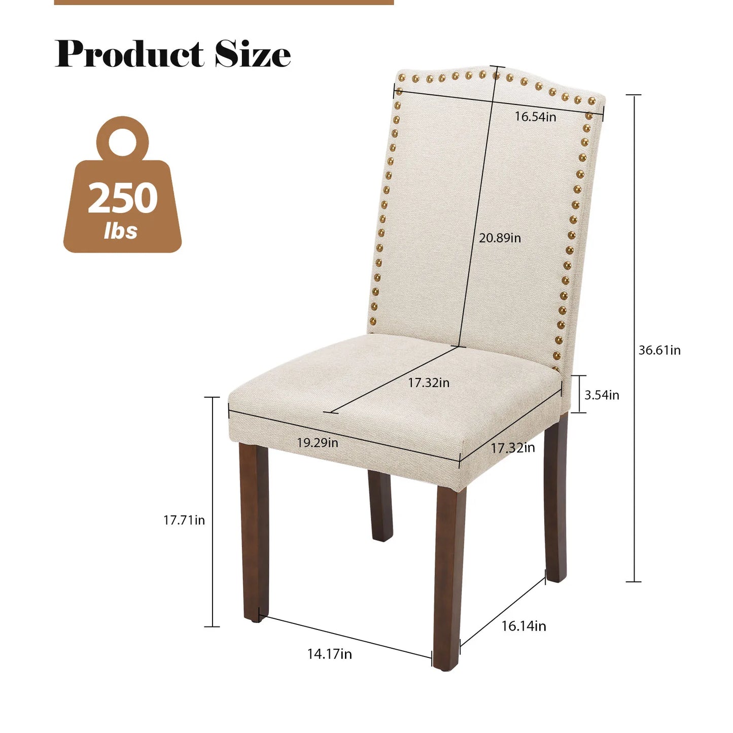 MCQ Farmhouse Fabric Dining Chairs Set With Wooden Legs