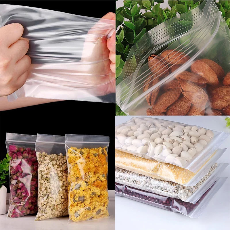 Transparent Zip Bags Reclosable Vacuum Storage Poly Bags For Kitchen