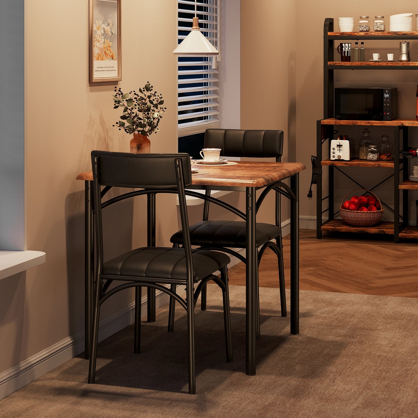 HiMISS Dining Table Set With Two Upholstered Chairs Kitchen Apartment