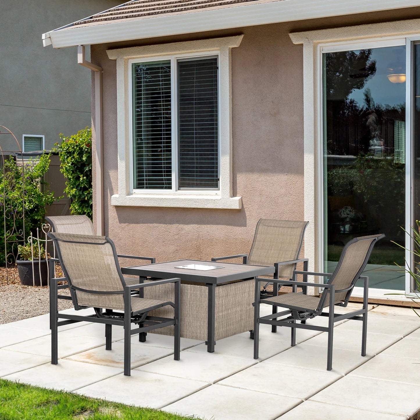 5 Piece Garden Patio Dining Set With Ice Bucket Table