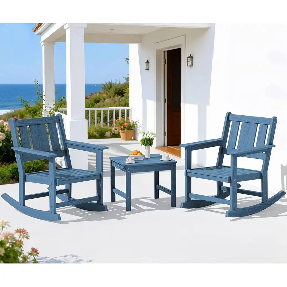 3-Piece Patio Bistro Set With Rocking Chairs And Umbrella Hole