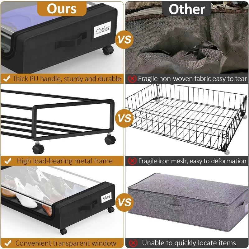Under Bed Storage Containers 4 Pack With Smooth Rolling Wheels