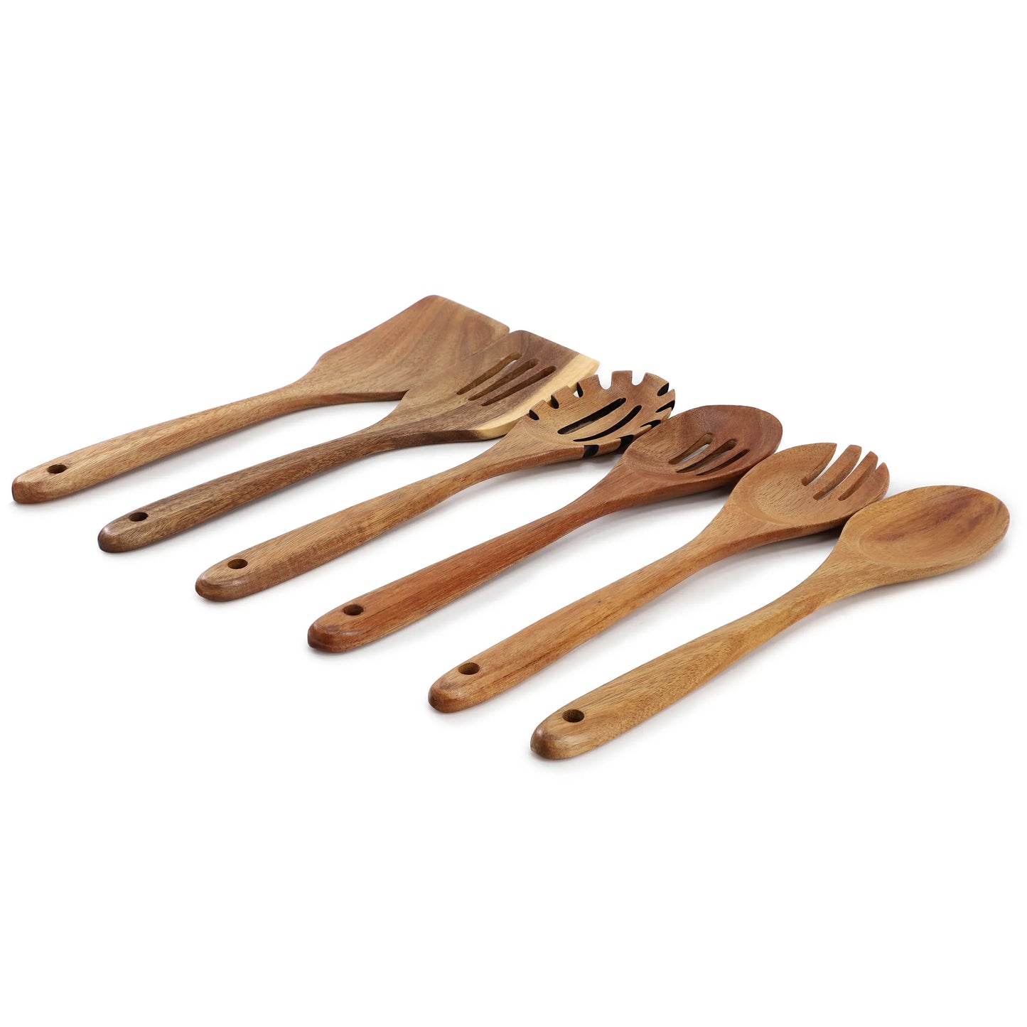 Acacia Wood Kitchen Utensil Set Six Piece Durable Natural Tools