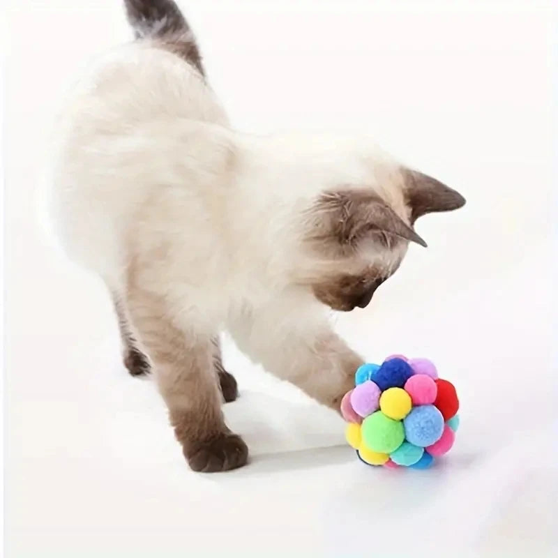 Nylon Cat Ball Toy Set With Elastic Bell Interactive Play