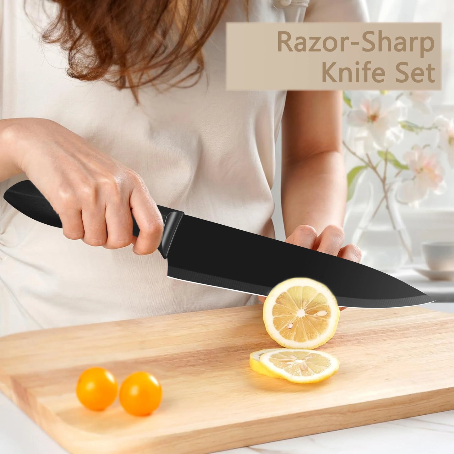 Stainless Steel Kitchen Knife Set With Universal Knife Block