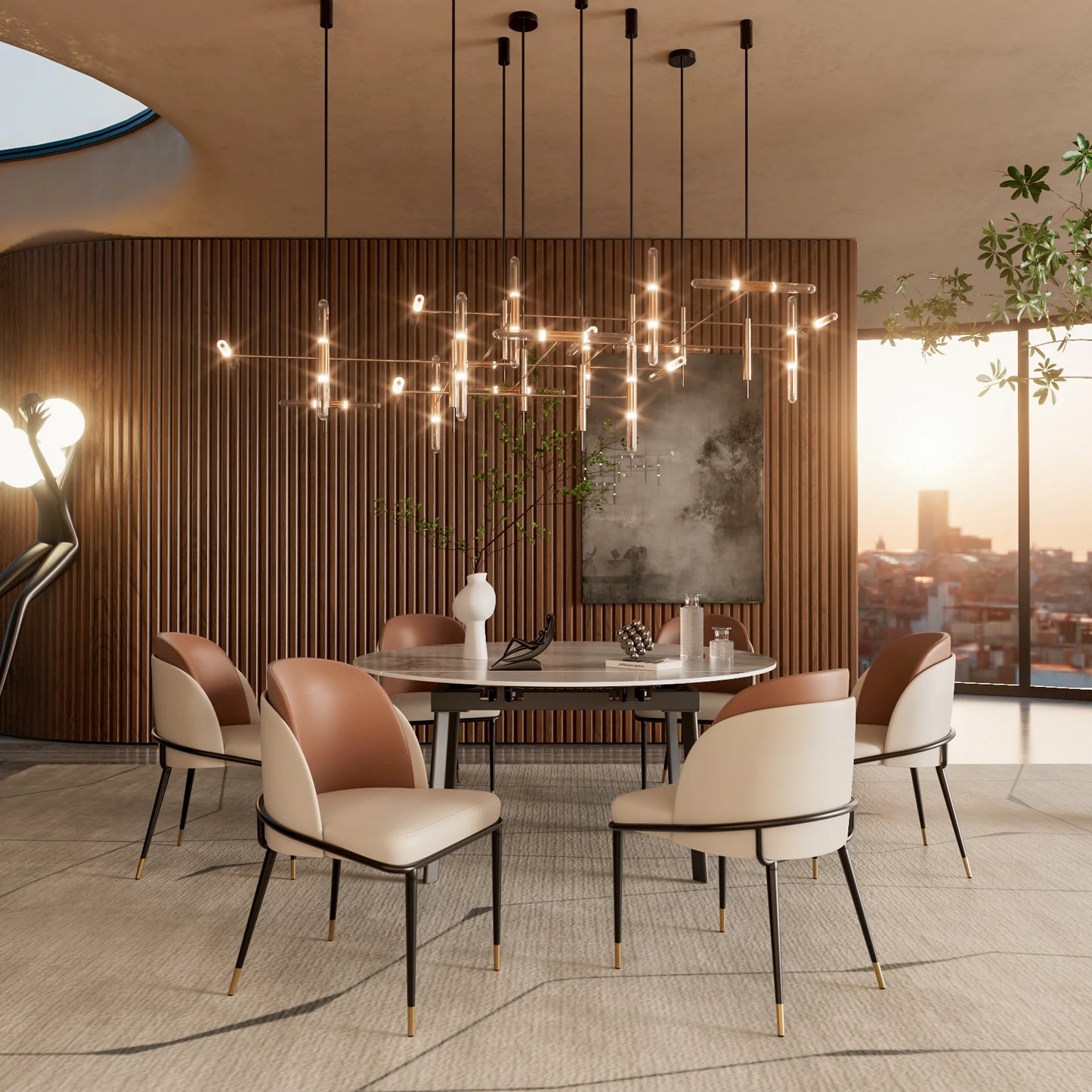 Modern Set 2 Upholstered Dining Chairs With Wood Back