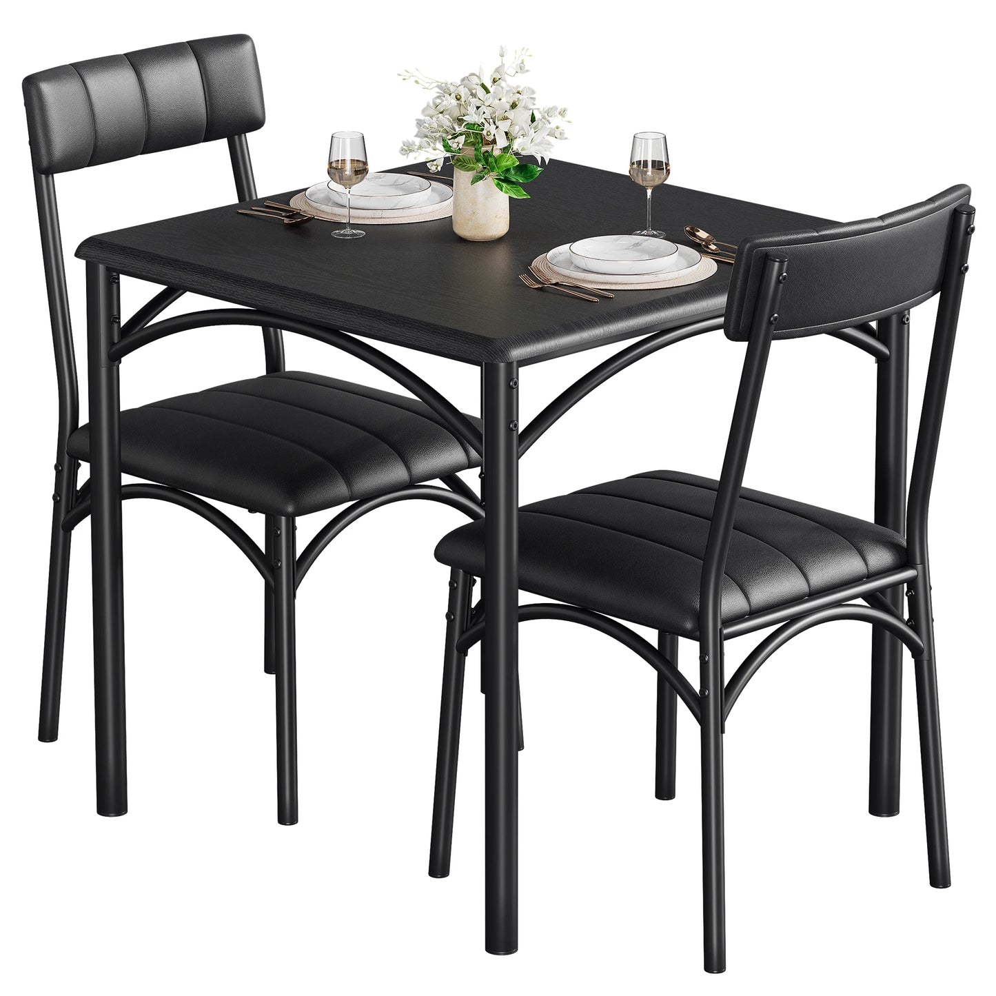 HiMISS Dining Table Set With Two Upholstered Chairs Kitchen Apartment