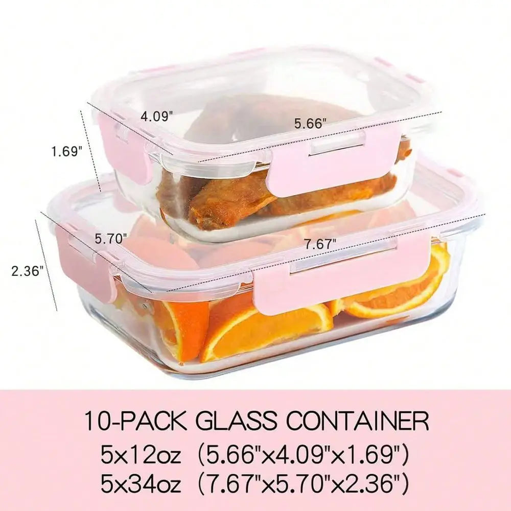 Glass Meal Prep Containers 10 Pack With Lids Airtight