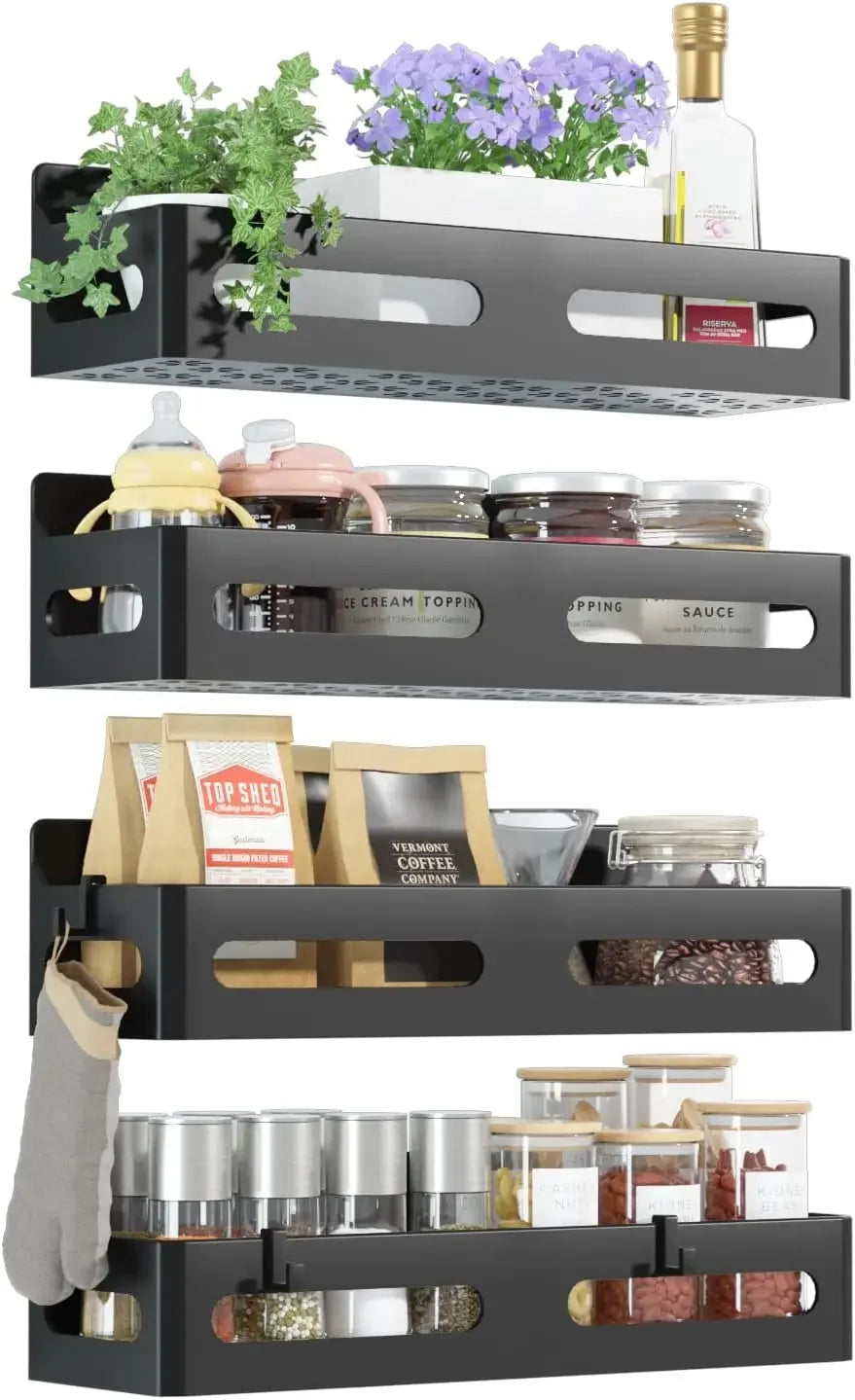 Magnetic Spice Rack For Refrigerator With 4 Strong Hooks