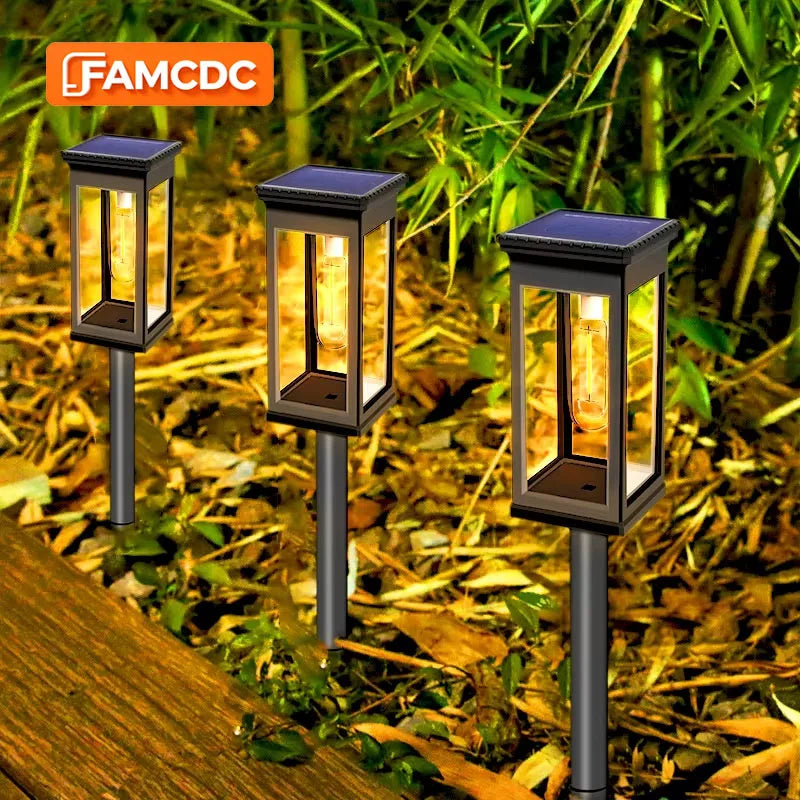FAMCDC Solar Pathway Lights Outdoor Auto On Off Dusk LED