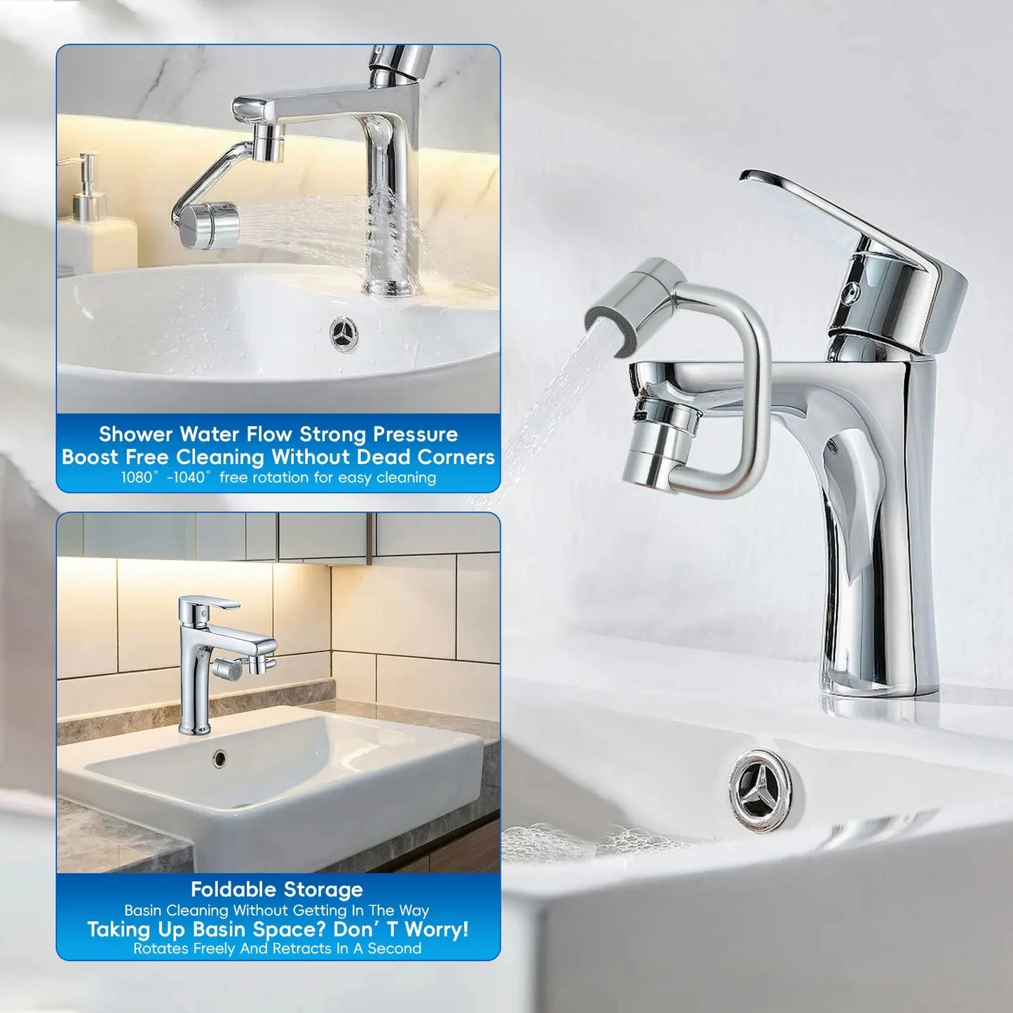 Universal Rotatable Kitchen Faucet Extender Stainless Steel Aerator Dual Mode