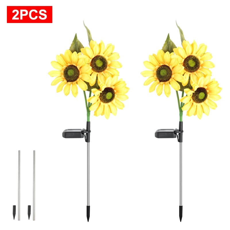 FAMCDC 3 Head Solar Powered Sunflower Garden Light