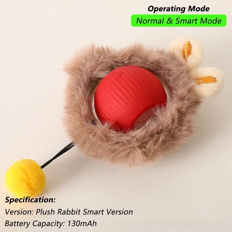 Interactive Cat Ball Toy Automatic Rolling Ball With Tail Rechargeable