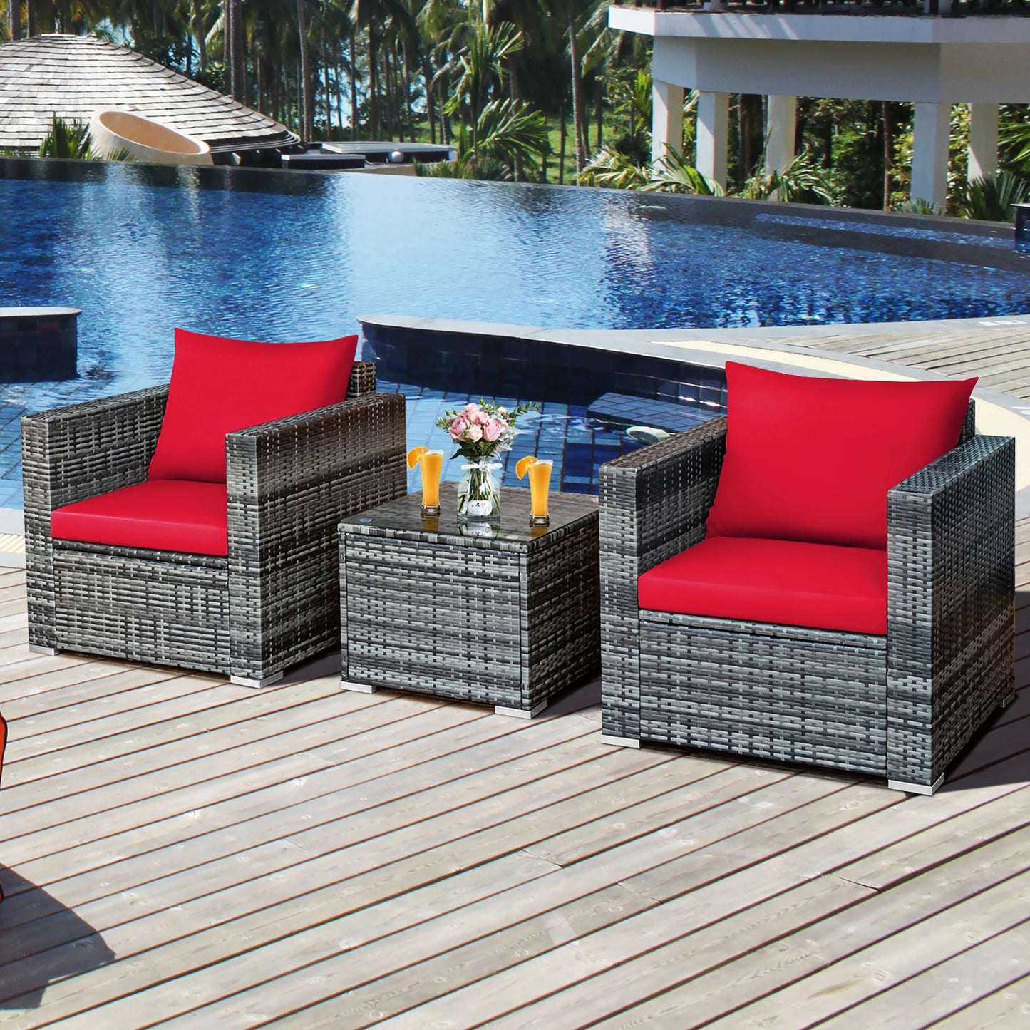 HOMASIS 3-Piece Outdoor Patio Rattan Bistro Set Cushioned Seating
