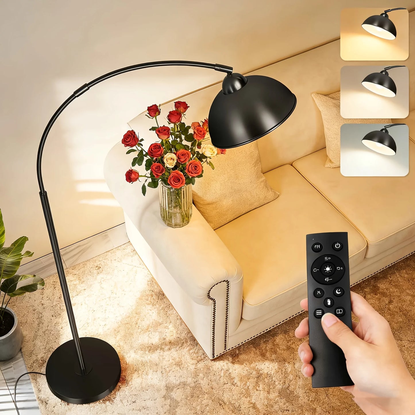Firstchoicelighting Modern Arched Dimmable Floor Lamp With Remote