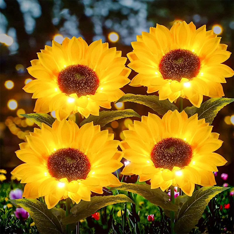 FAMCDC 3 Head Solar Powered Sunflower Garden Light