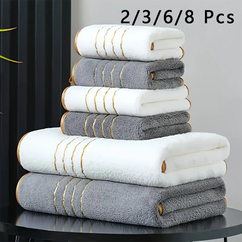 White Gray Bath Towel Set With Gold Accents Absorbent
