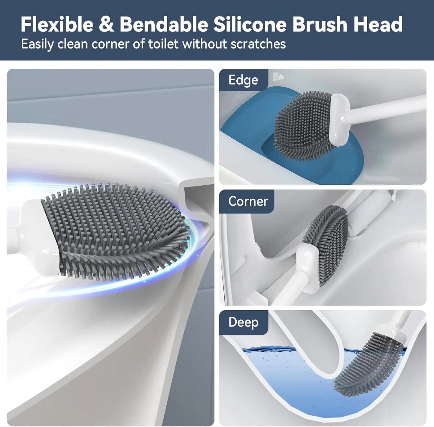 2-In-1 Toilet Plunger And Silicone Brush Set With Ventilated Holder