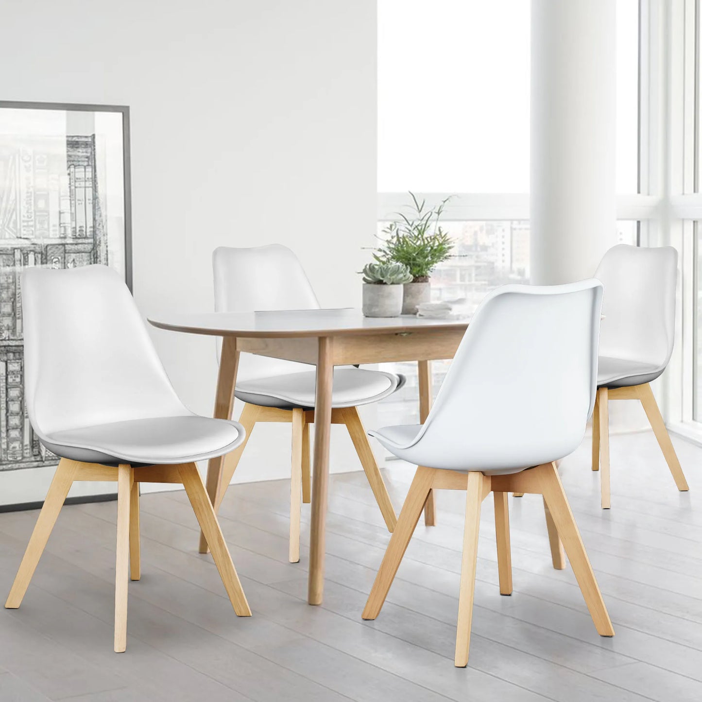 JHK PU Leather Dining Chairs Set With Wooden Legs