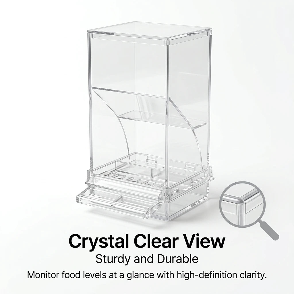 No Mess Clear Acrylic Bird Feeder Seed Dispenser Spill Proof Cage Accessory