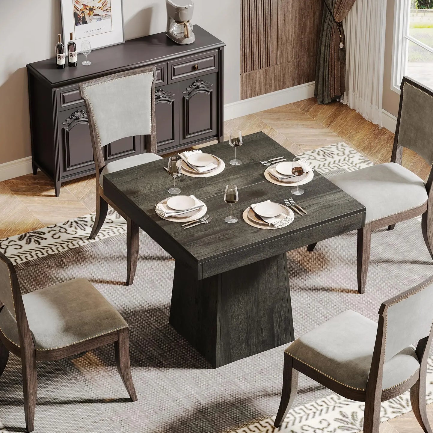 Tribesigns Square Wooden Dining Table With Sturdy Base Modern Farmhouse, No Chairs