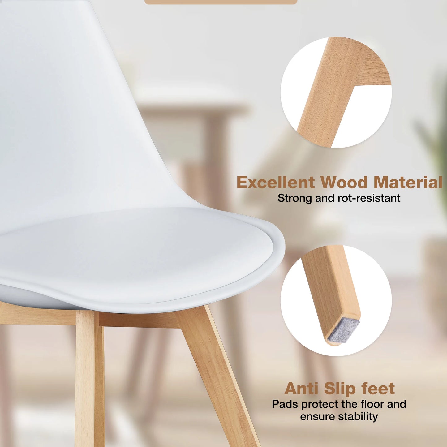 JHK PU Leather Dining Chairs Set With Wooden Legs