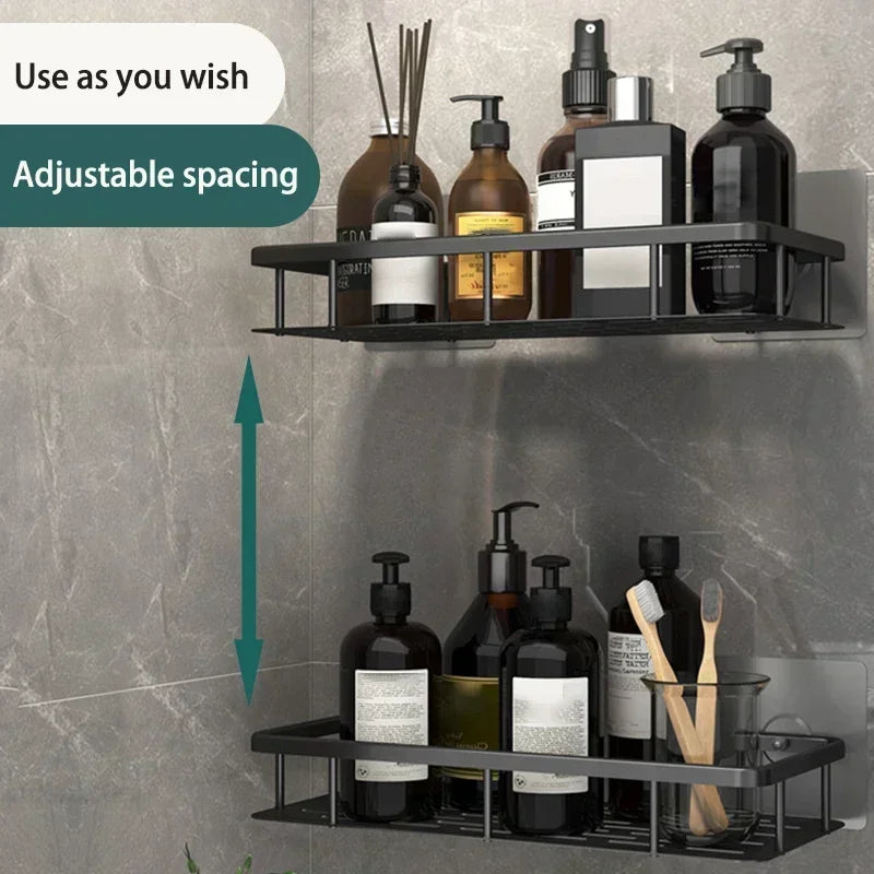 Aluminum Alloy Shower Shelf Wall Mounted No Drill