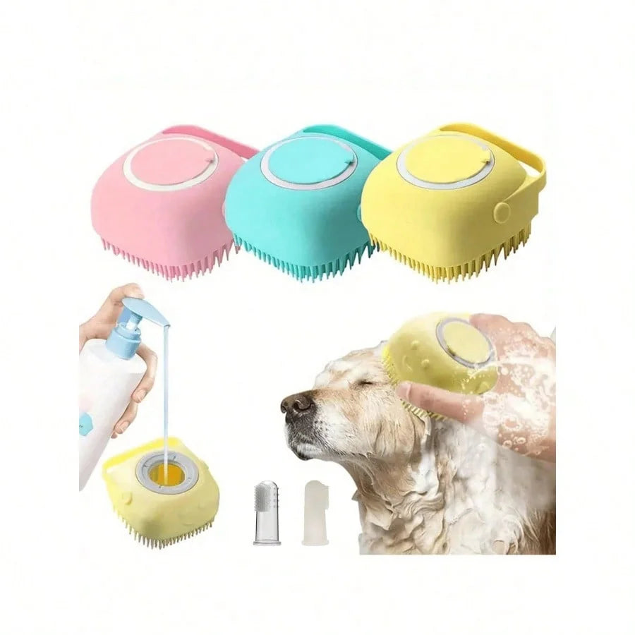 Pet Shampoo Brush With Silicone Dispenser For Dogs And Cats Grooming