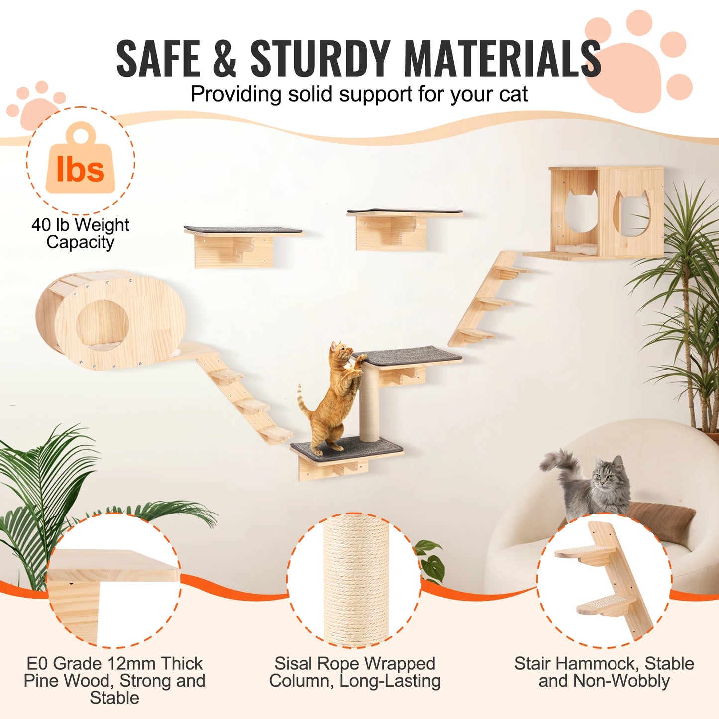 SucceBuy Double Tier Wall Mounted Cat Shelves and Perches