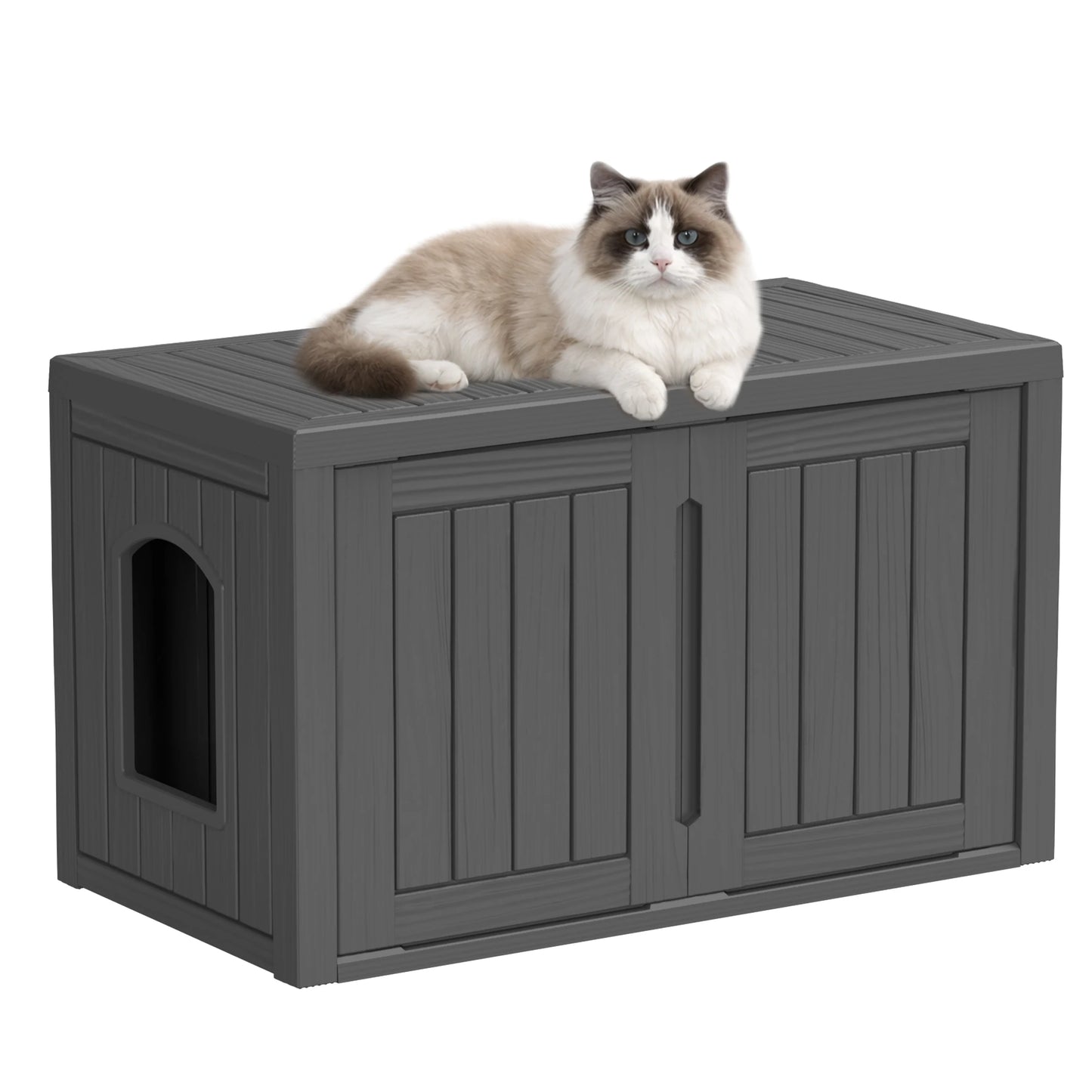 Indoor Outdoor Resin Cat House Weatherproof Double Doors Lounge Top