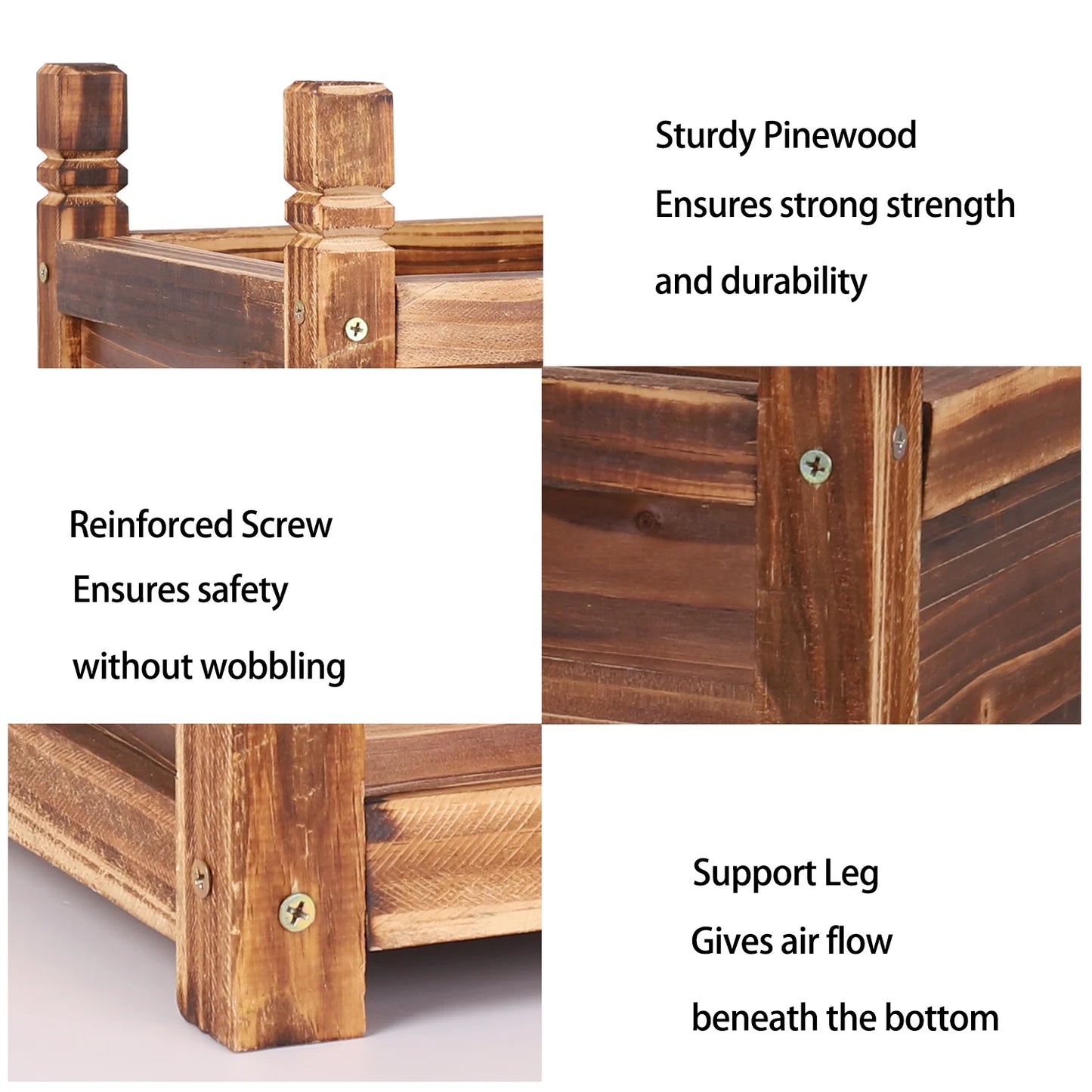 Wooden Raised Planter Box For Indoor Outdoor Vegetables And Herbs