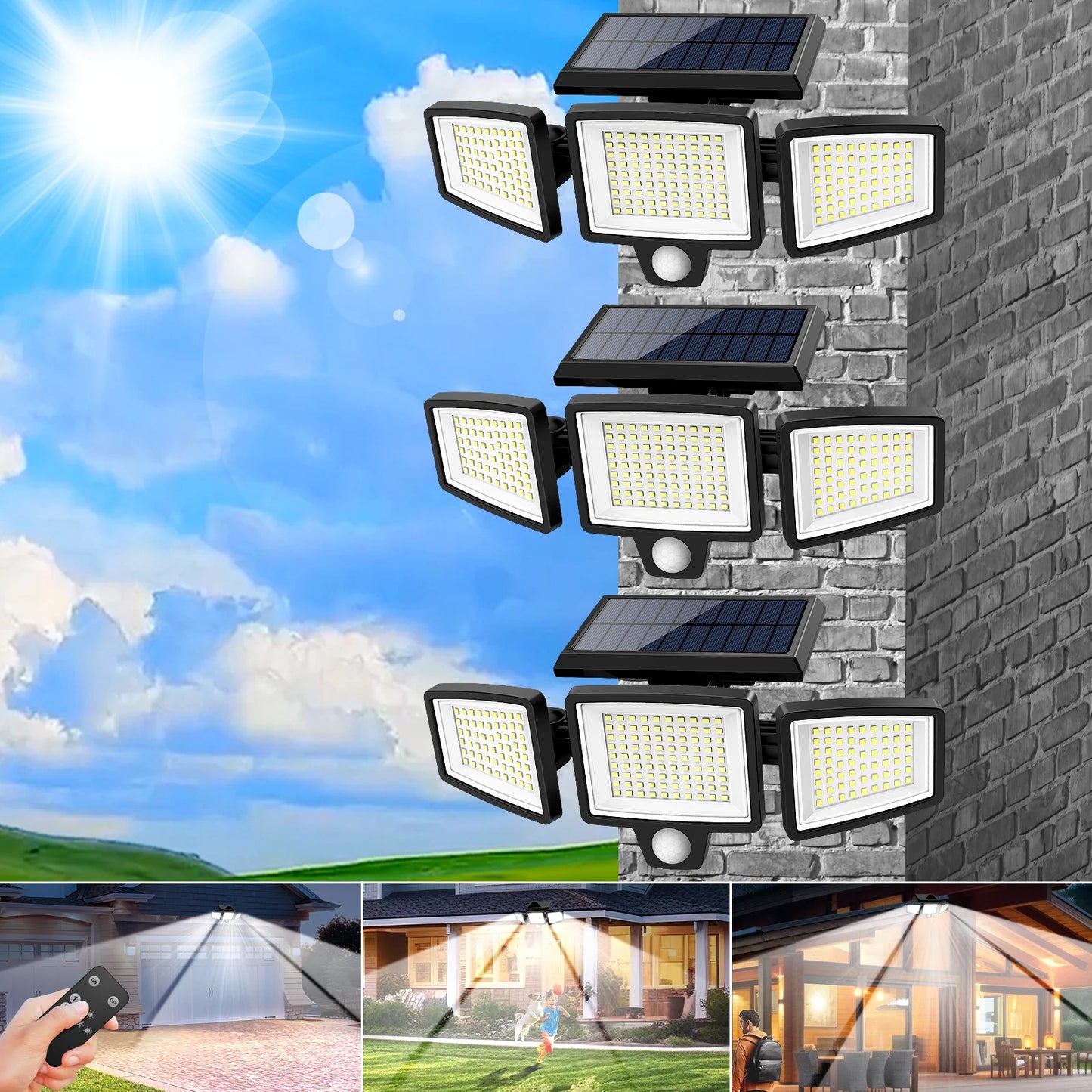 SZRSTH 3 Pack Outdoor Solar Lights Motion Sensor LED Security