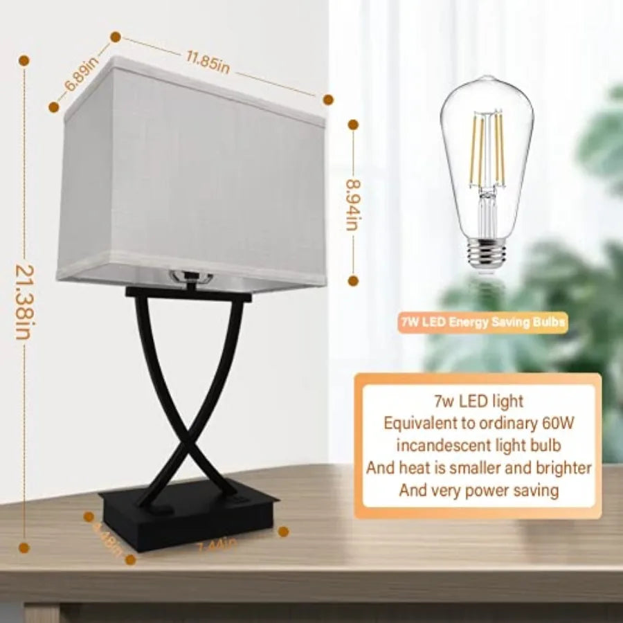 Three Way Dimmable Table Lamp With USB C Port Outlet