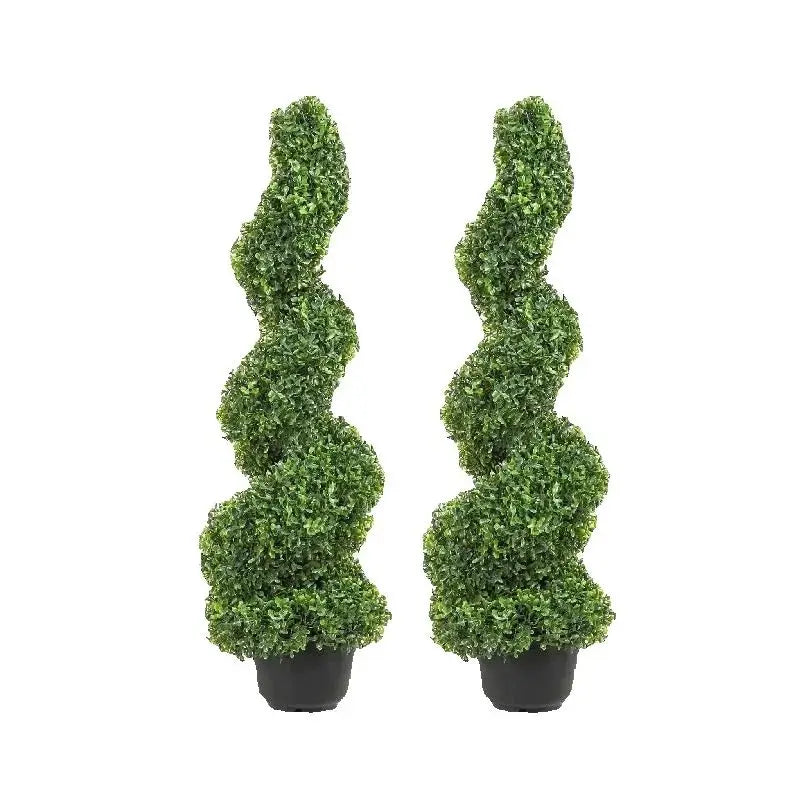 Artificial Boxwood Spiral Topiary Tree Realistic Outdoor Decorative PE