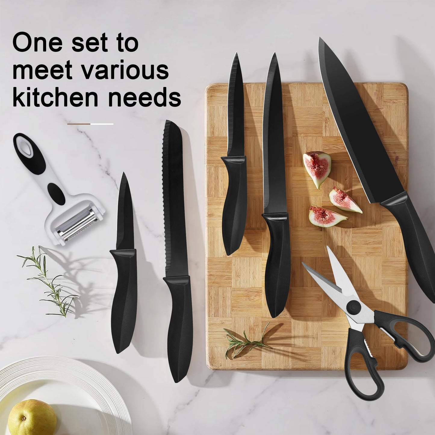 Stainless Steel Kitchen Knife Set With Universal Knife Block