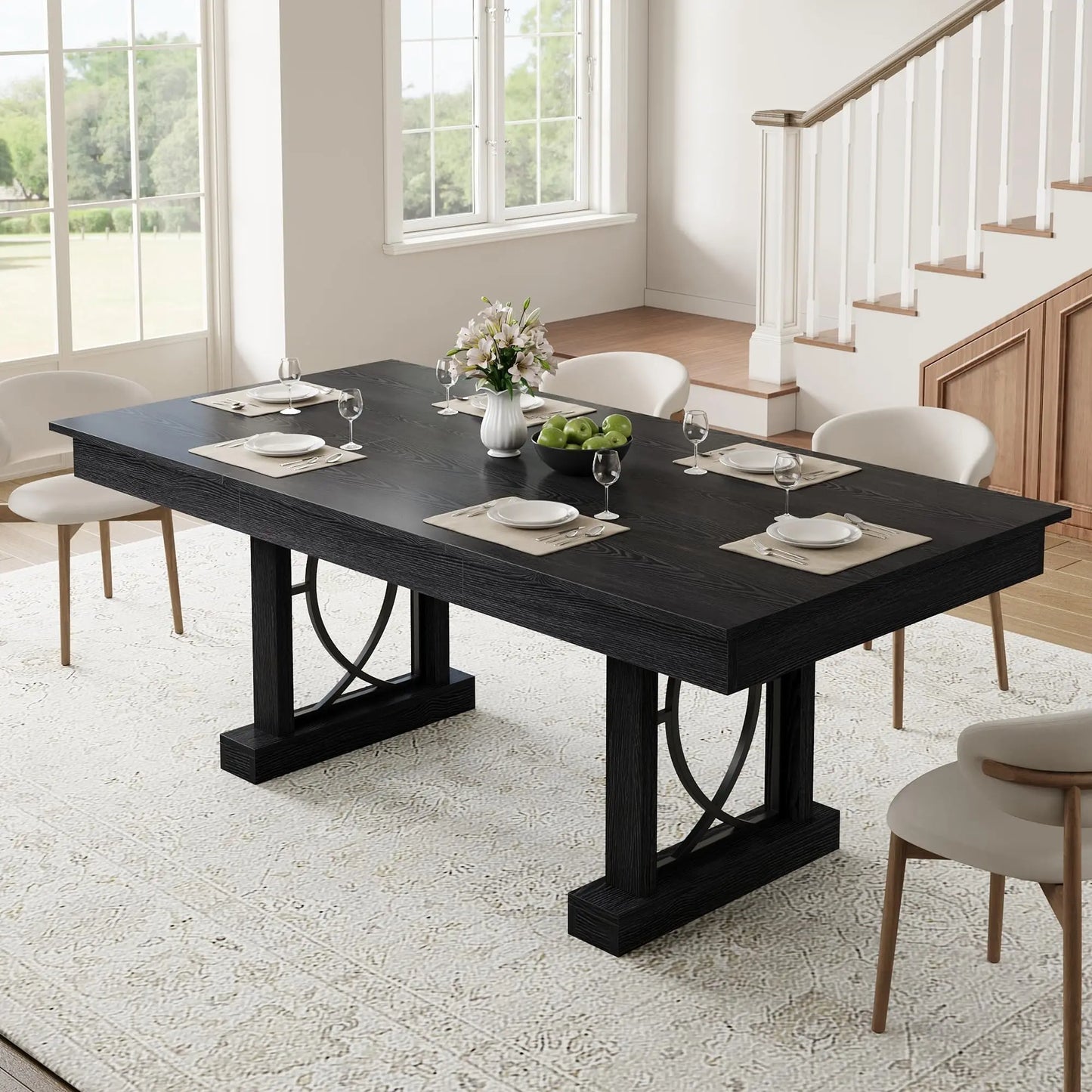 HobbyLane Rustic Wood Dining Table Storage Drawers For Home Office, No Chairs