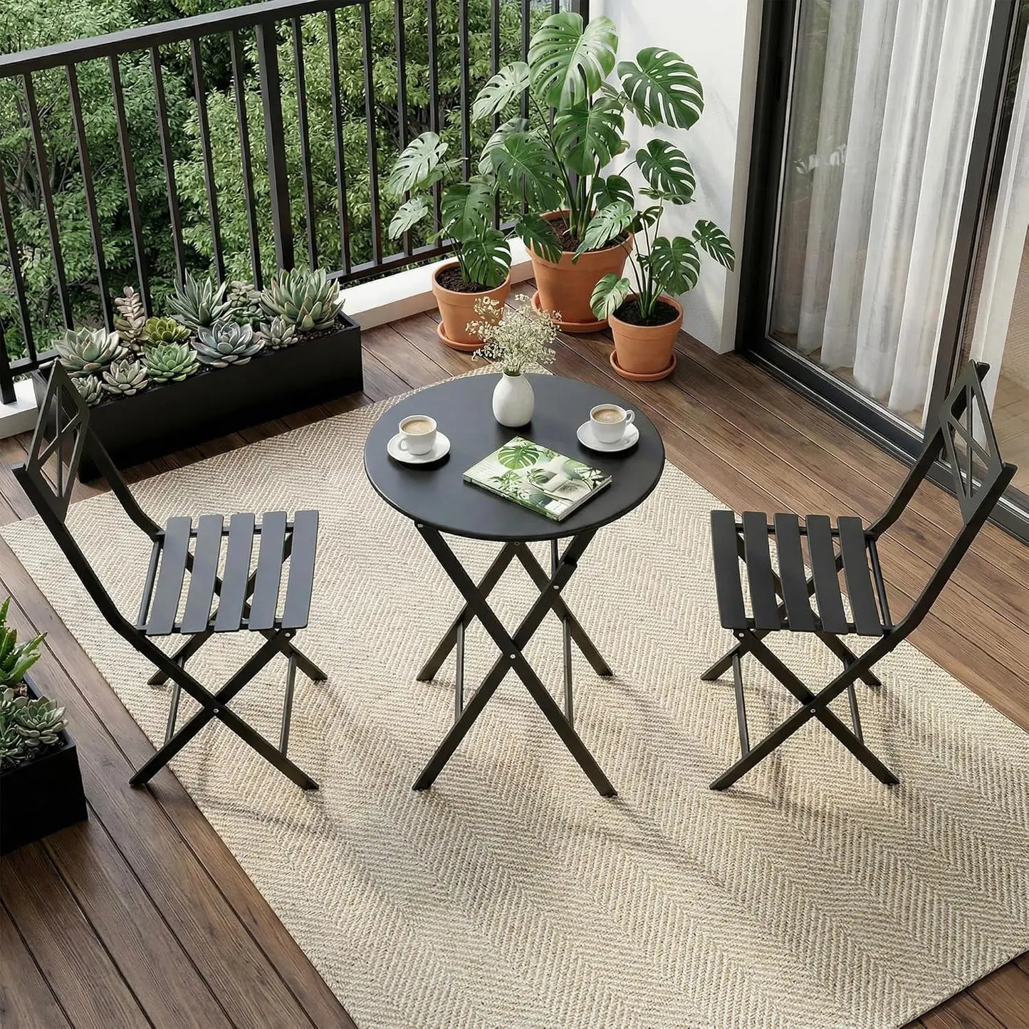 HobbyLane Outdoor Folding Bistro Set, Metal Patio Table And Chairs