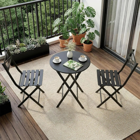HobbyLane Outdoor Folding Bistro Set, Metal Patio Table And Chairs