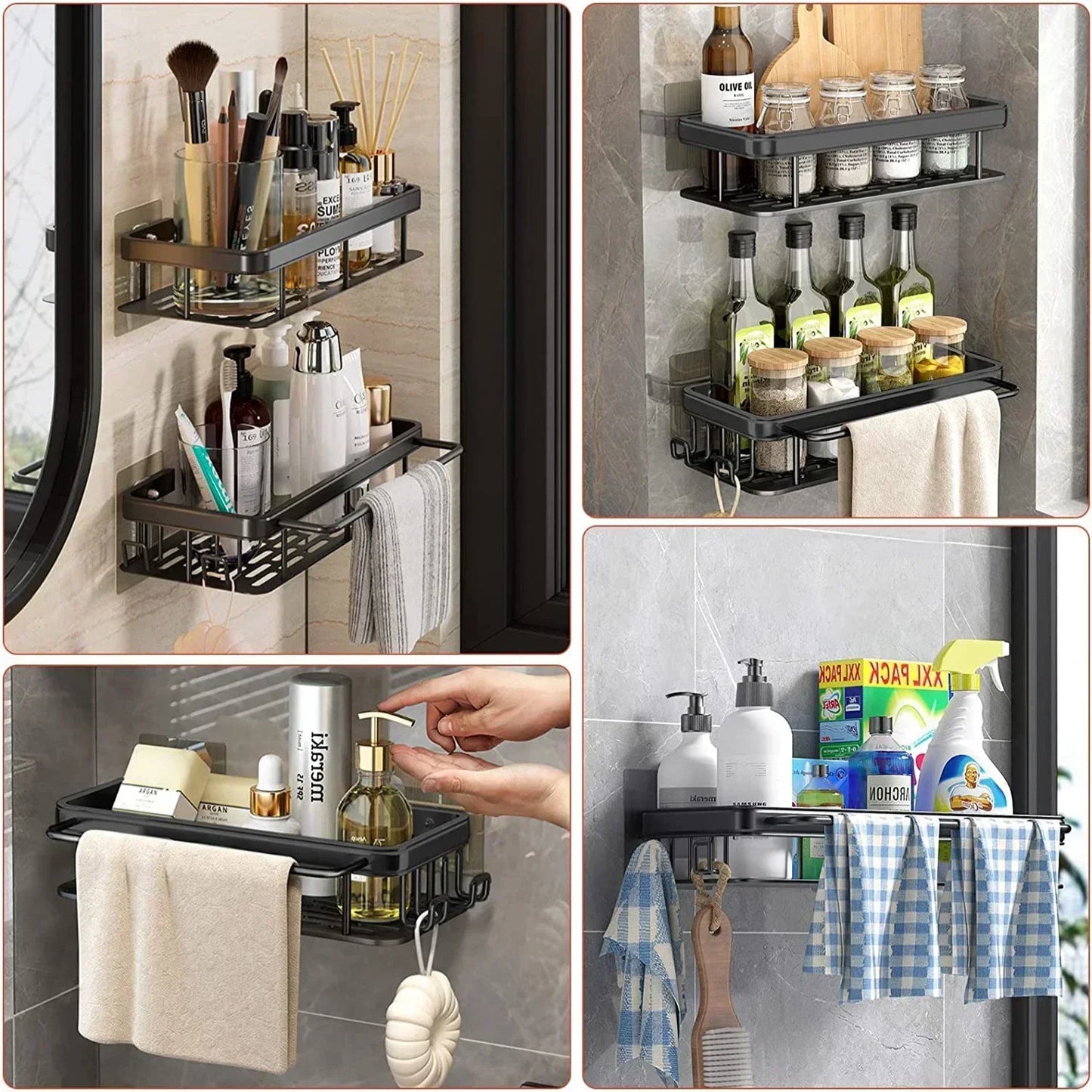 Aluminum Alloy Shower Shelf Wall Mounted No Drill