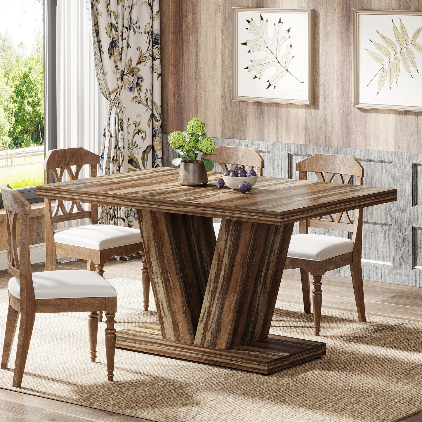 Tribesigns Farmhouse Wooden Dining Table With Heavy Duty Pedestal Kitchen, No Chairs