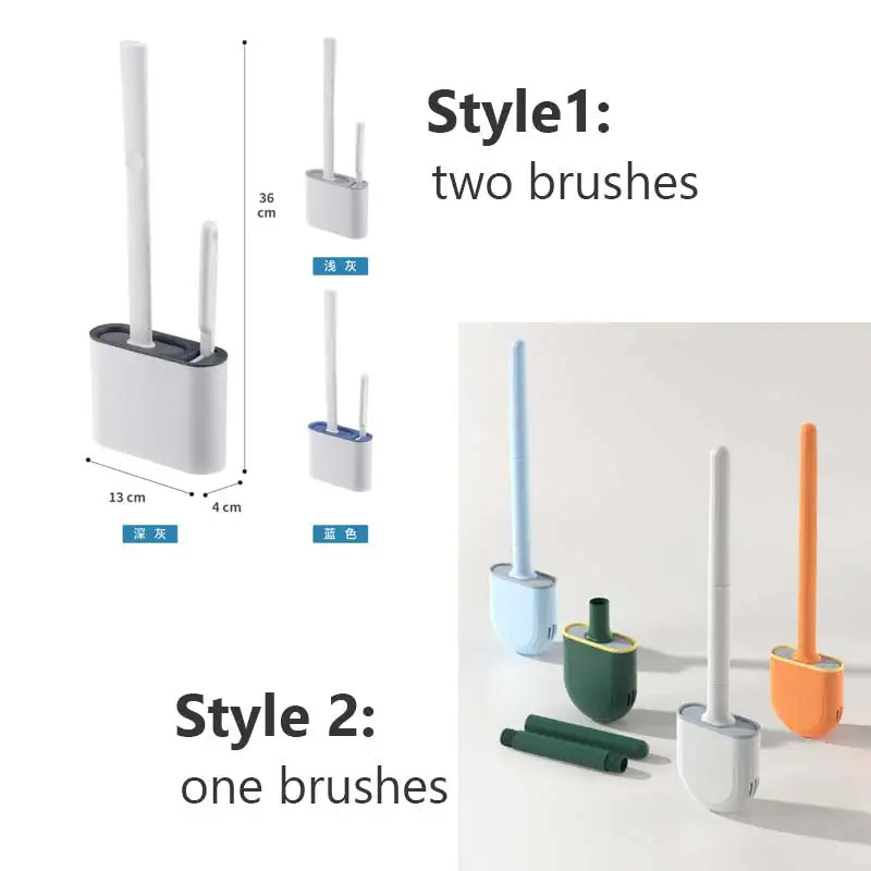 Wall Hanging Toilet Brush With Holder, Long Handle Silicone Bristles
