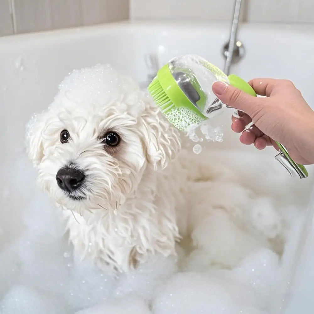 Pet Bath Brush With Shampoo Dispenser Silicone Massage Grooming Tool