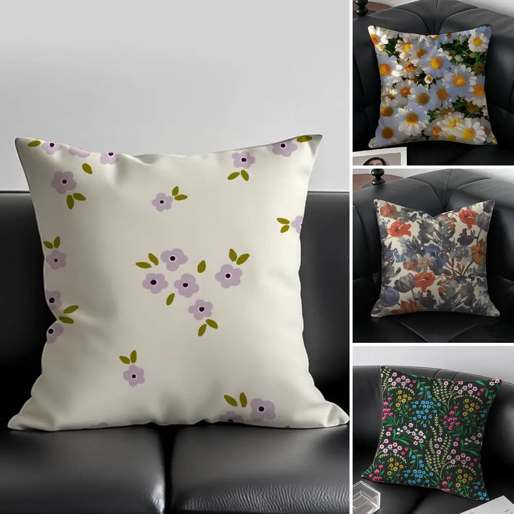 Pastoral Floral Cushion Cover With Concealed Zipper Polyester Cotton