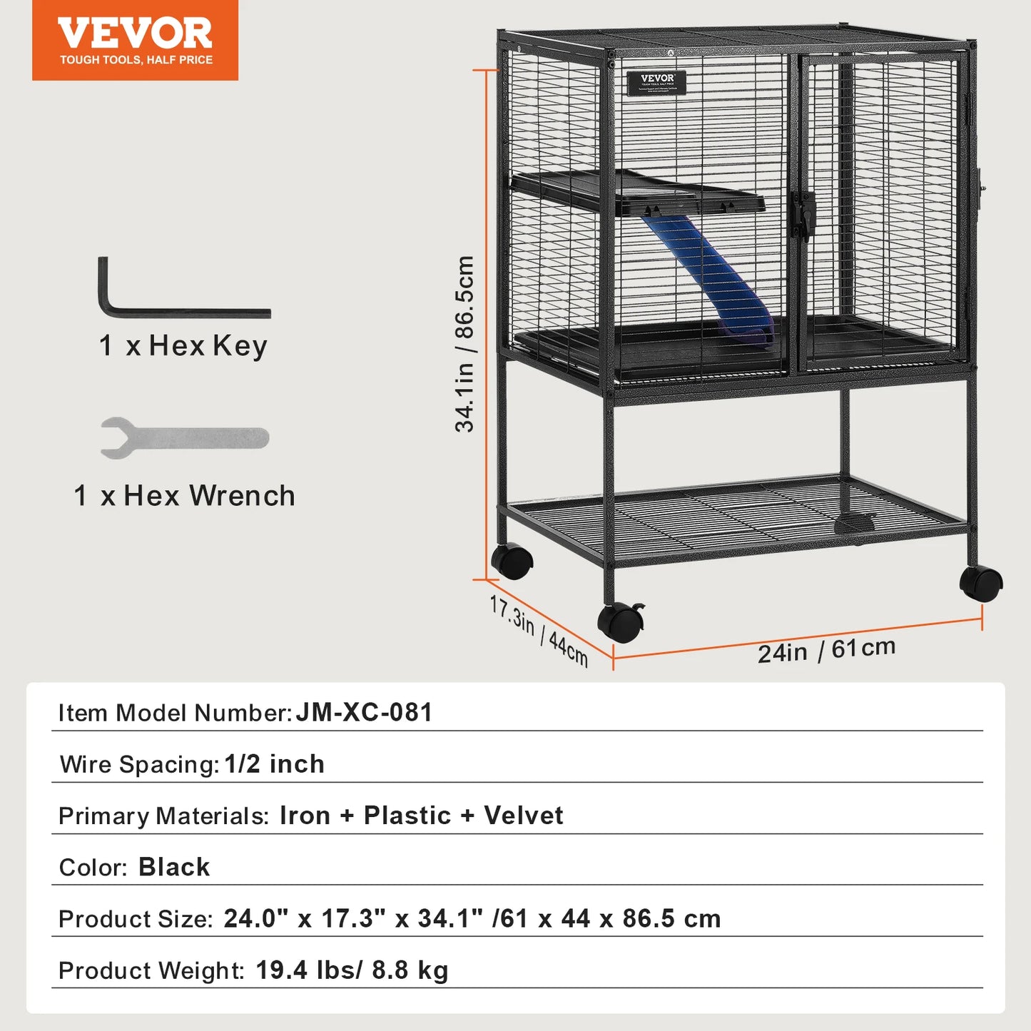 SucceBuy 4-Tier Rolling Metal Ferret Cage for Small Animals