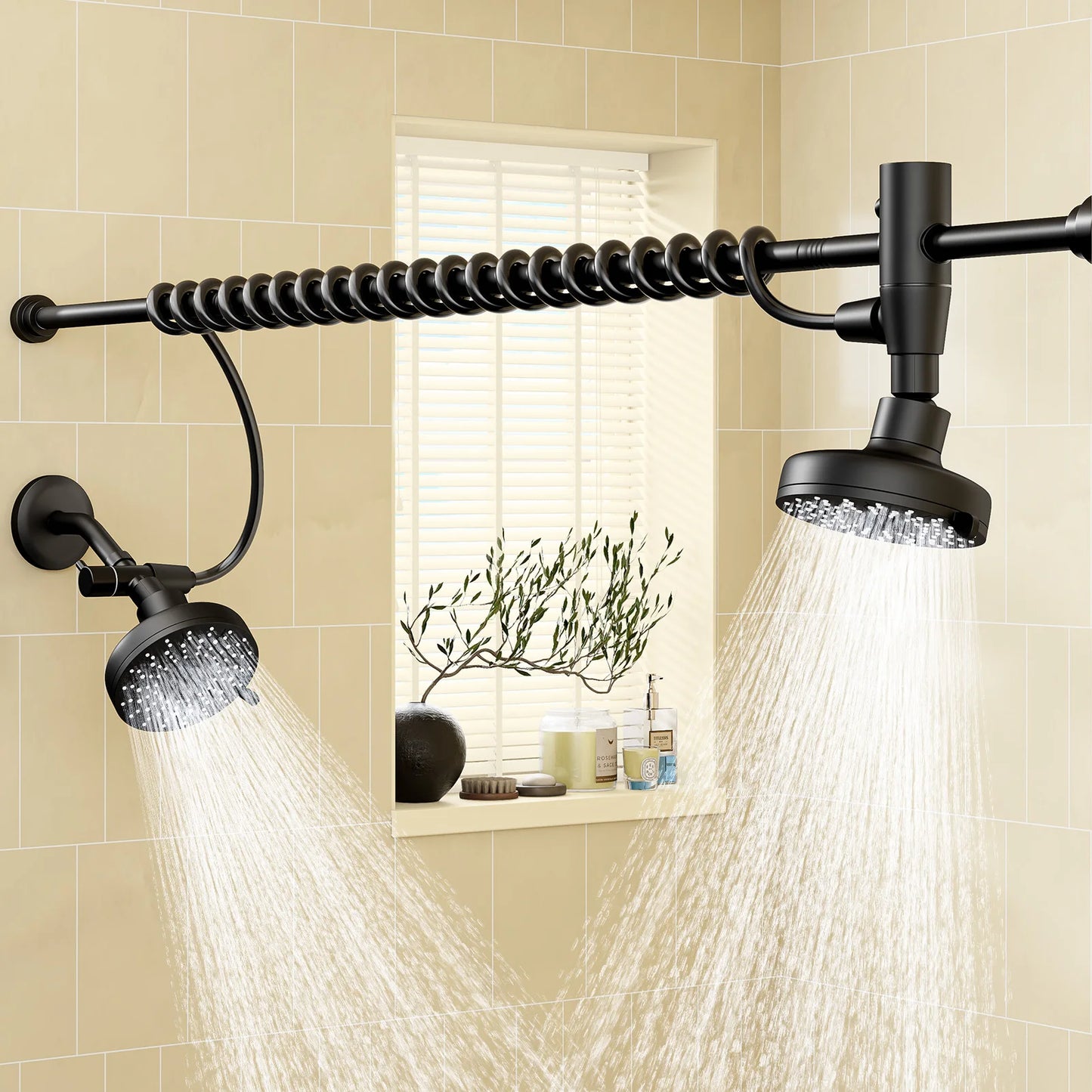 Tandem Dual Shower Head With Adjustable Slider For Couples